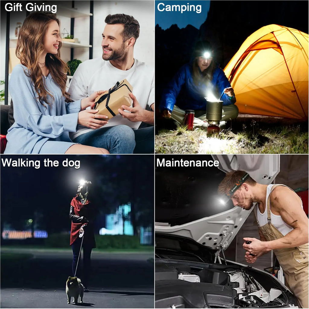 Motion Sensor Headlight Motion Sensor Camping Flashlight 8 LED Rechargeable Ultra Bright Lantern Outdoor Hiking Fishing Headlamp