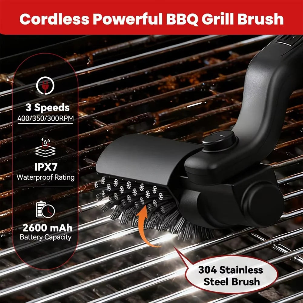 Electric BBQ Cleaner Brush Wireless Stainless Steel Rotary Grill Brush for Outdoor Grill Steam BBQ Cleaning Brush Accessoires
