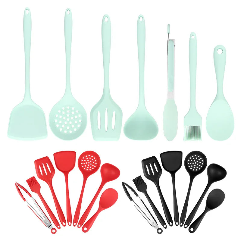 1/7pc Silicone Kitchen Utensil Set Non-Stick Spatula, Soup Ladle, Slotted Turner & 4 Tools | 450 ° F Heat-Resistant, Dishwashe S