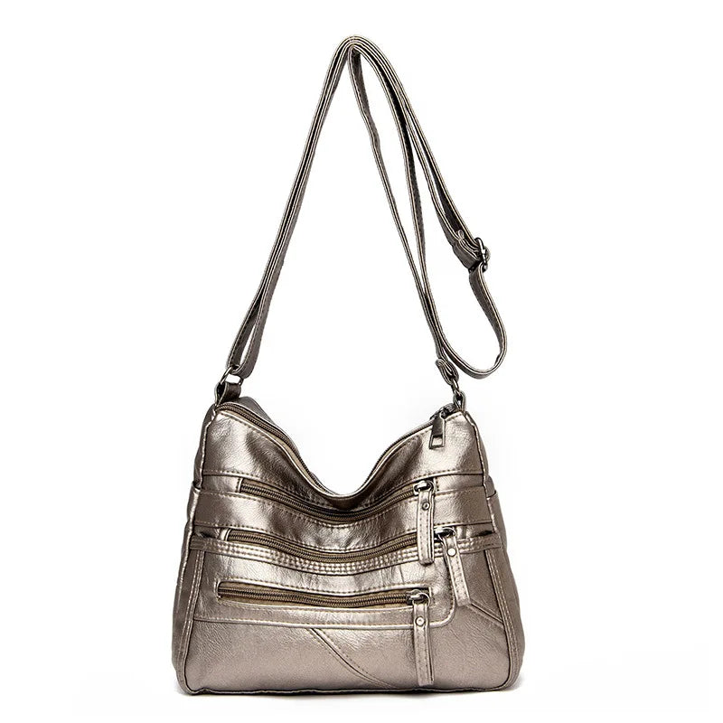 Washed Soft Leather Crossbody Bag for Women Double Layer Large Capacity Shoulder Box Bag Elegant Everyday Purse