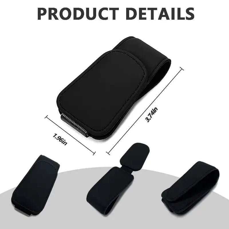 Universal leather car sunshade frame elastic clamp design for vehicle sunglasses storage