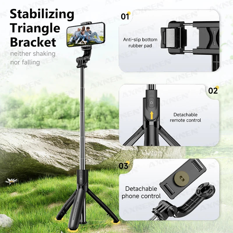 Handheld Selfie Stick Tripod Wireless Remote Stable Shooting with Action Camera Mobile Phone Optional Fill Light Portable Travel