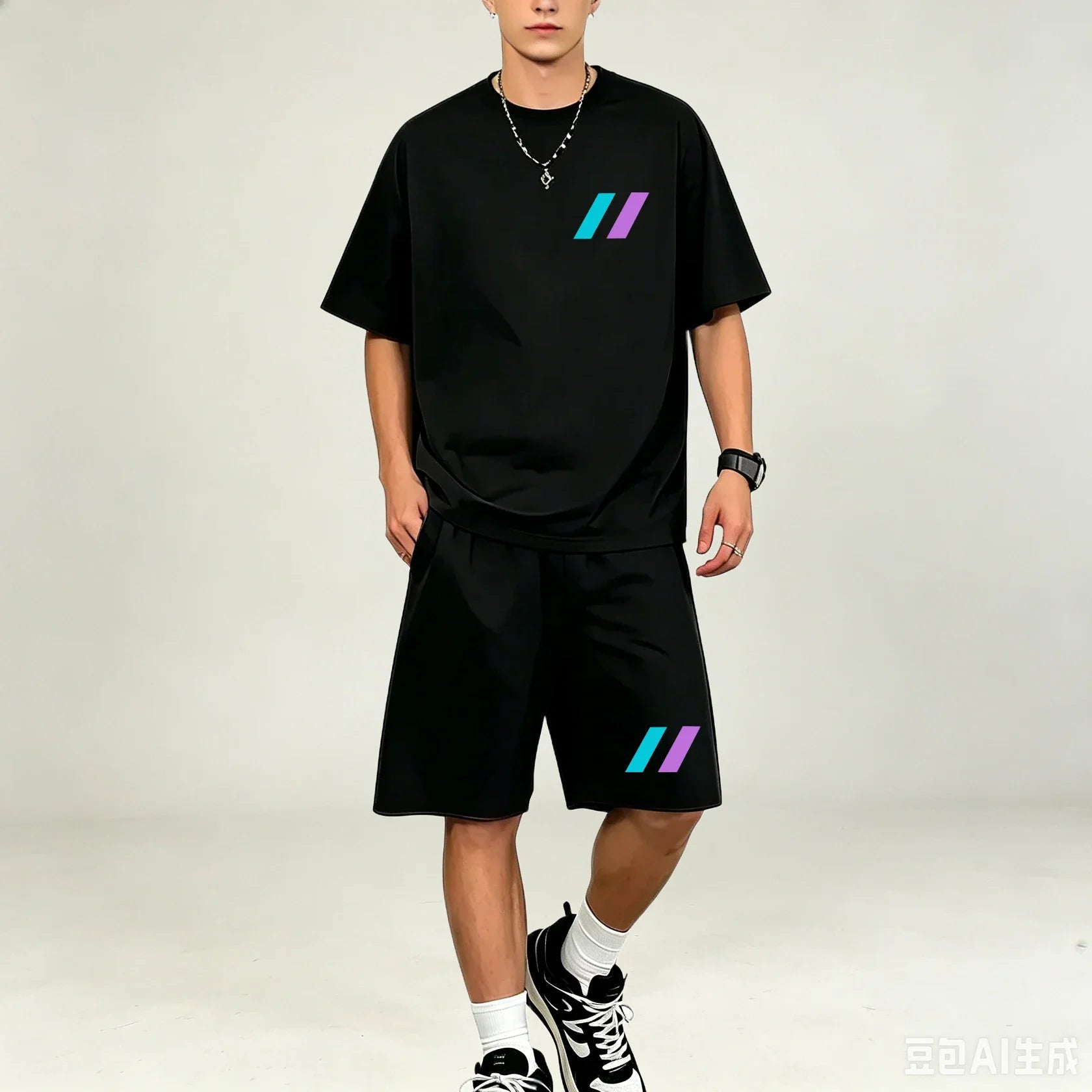 Men T‑Shirts Sets 2‑Piece Suits Relax‑Fit Short‑sleeve Tee And Pocket‑Shorts Sets Breathable Street‑Style T‑Shirts Sets For Guys