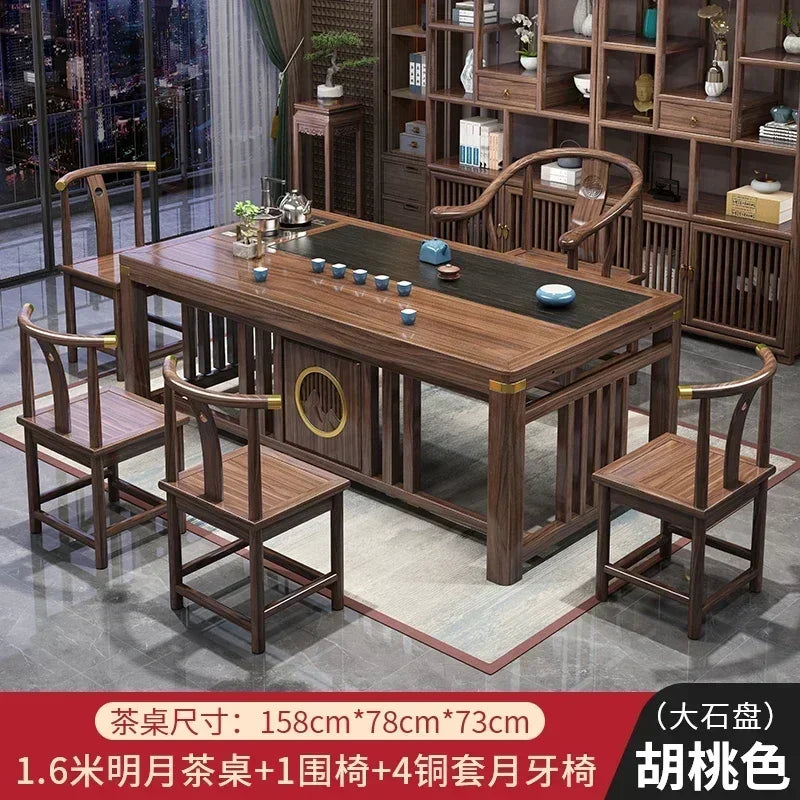 r5.13  solid wood tea table and chair combination one table five chairs coee table tea set household kung fu tea
