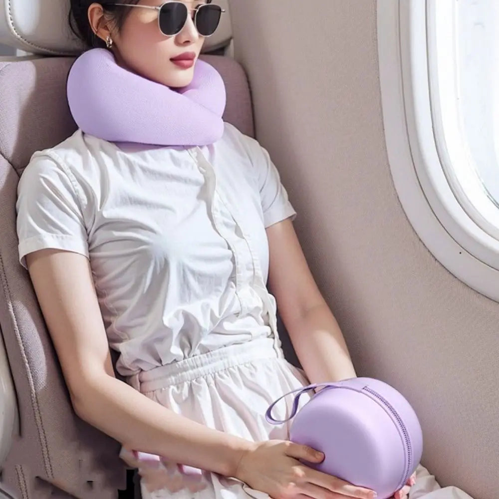 Slow Rebound U-shaped Neck Pillow Durable Foldable Hooded Neckrest Pad with Storage Box Non-Deformed Cervical Support Pillow