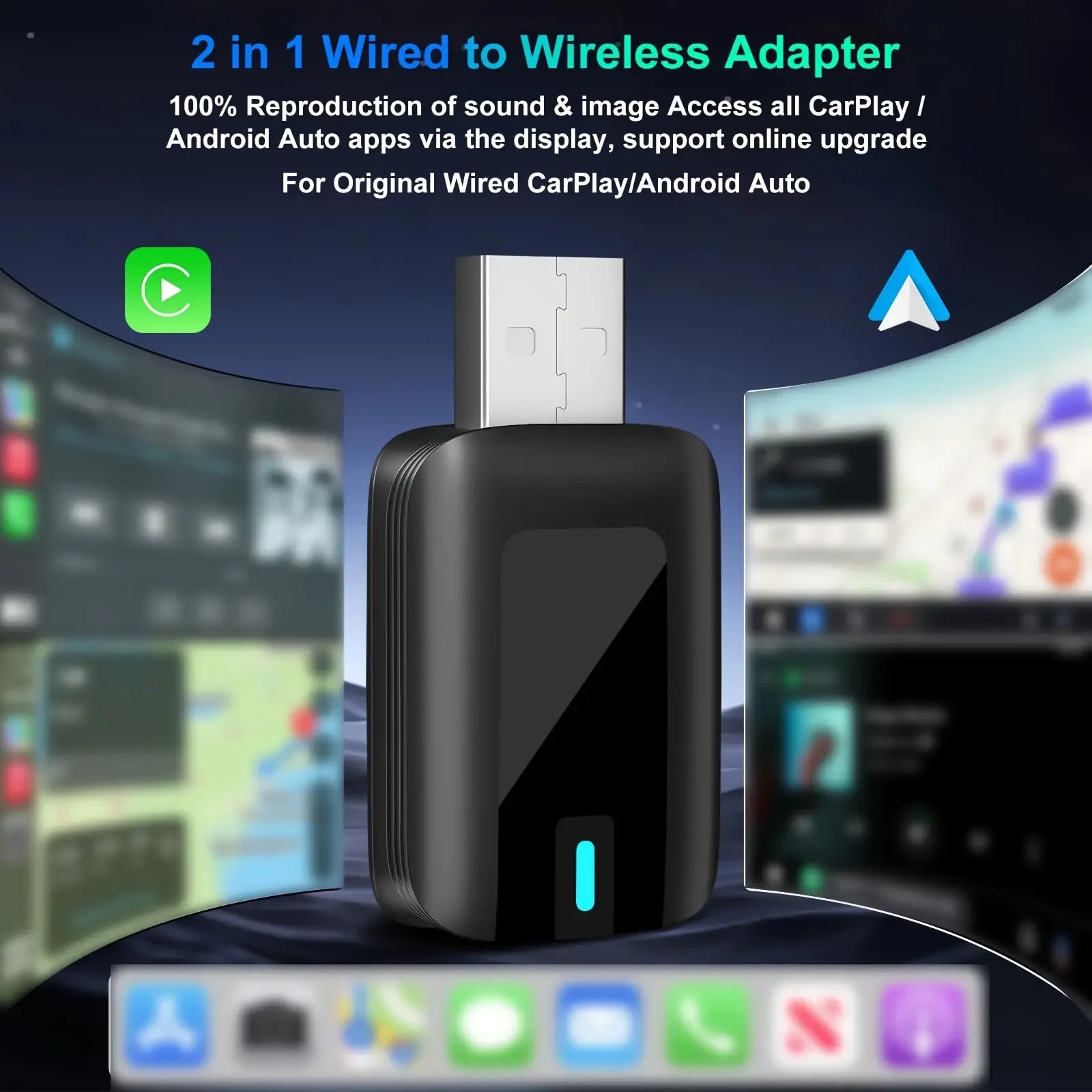Wireless CarPlay Adapter Convert Wired CarPlay to Wireless for iPhone & Android Auto Plug & Play,Fast Auto-Connect