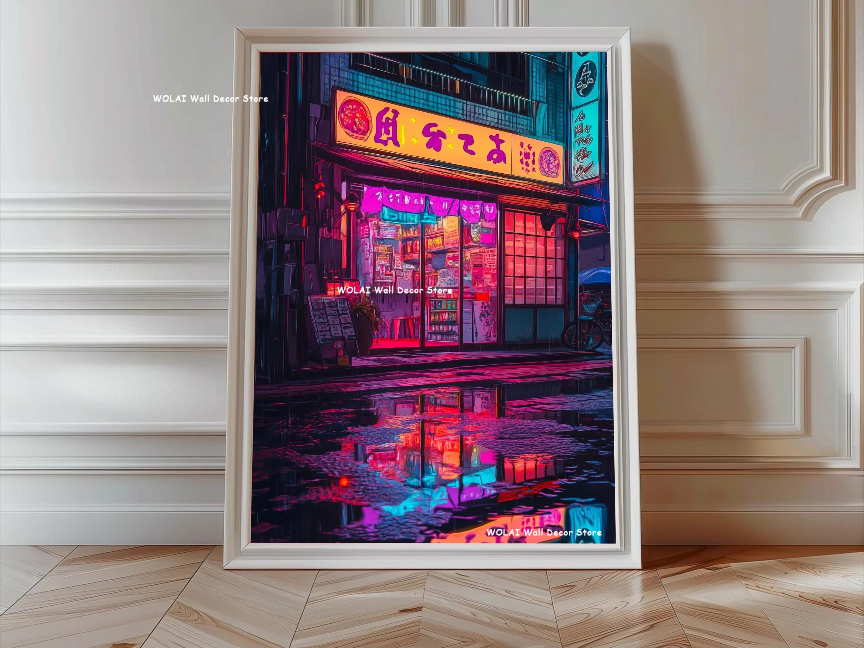 Anime Cafe Shop and Bicycle Canvas Poster Ghibli Work Anime Style Street Cafe Scene Wall Art Printing for Living Room Home Decor