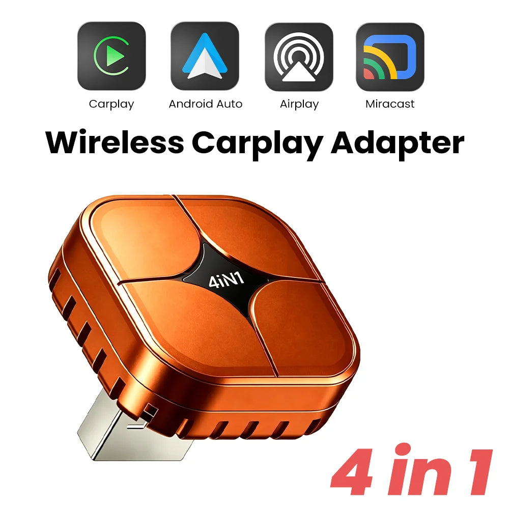4-in-1 Dongle Wireless CarPlay Adapter for Android Auto, Mirror Link, For Ios18+ Carplay Airplay Screen Mirroring, Plug & Play