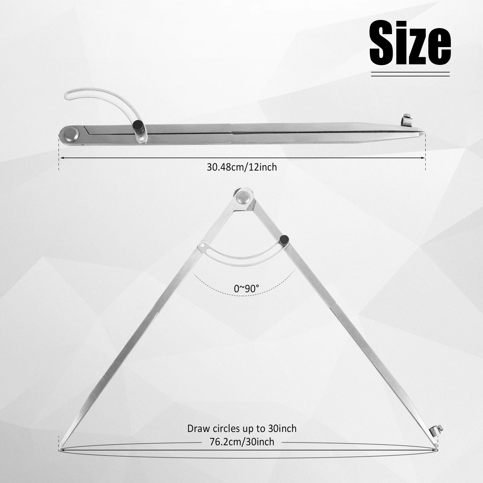 12/16 Inch Woodworking Compass Geometry Tool Metal Drafting Compass with Pencil Holder and Lockable Wing for Drawing Circles