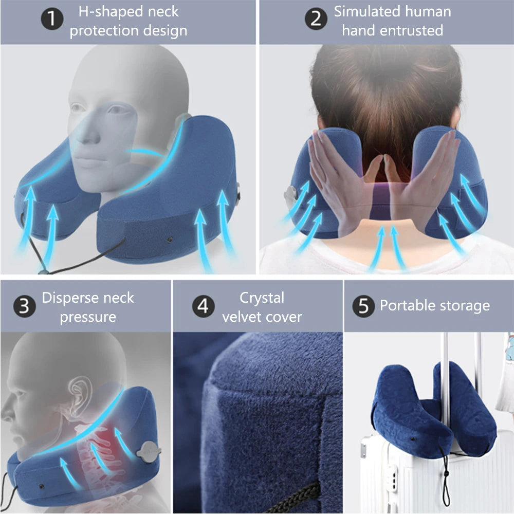 Portable U-Shaped Pillow H-Shaped Inflatable Pillow Travel Neck Pillow Inflatable Neck Pillow With hood Car Neck Rest Cushion