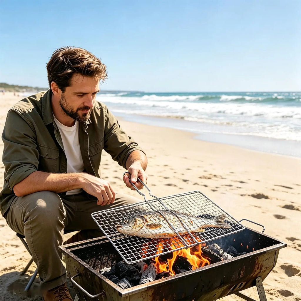 Grill Basket bbq net BBQ Basket Large Folding Grill Basket with Removable Handle.Grill Baskets for Outdoor Grill Camping
