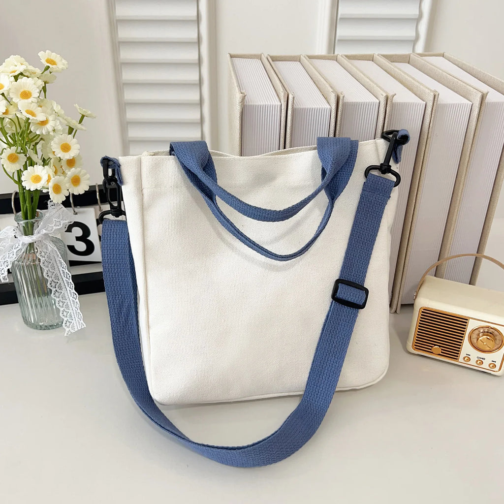 Custom Printed Solid Color Canvas Crossbody Shoulder Bag for Women Foldable and Reusable Multifunctional Shopping Handbag Purses