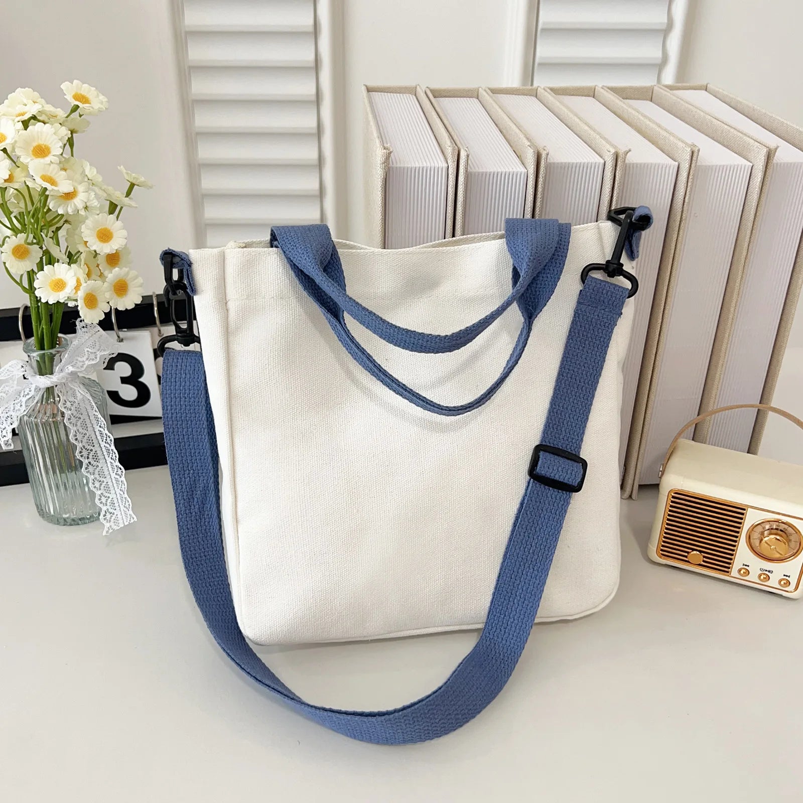 Custom Printed Solid Color Canvas Crossbody Shoulder Bag for Women Foldable and Reusable Multifunctional Shopping Handbag Purses