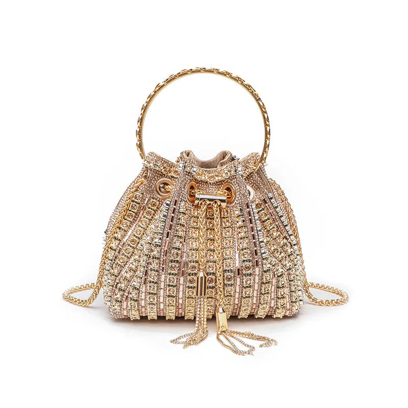 Evening Banquet Bag Luxury Designer Purses and Handbags Bag for Women Bucket Clutch Purse Tassel Crystal Rhinestone Shoulder Bag