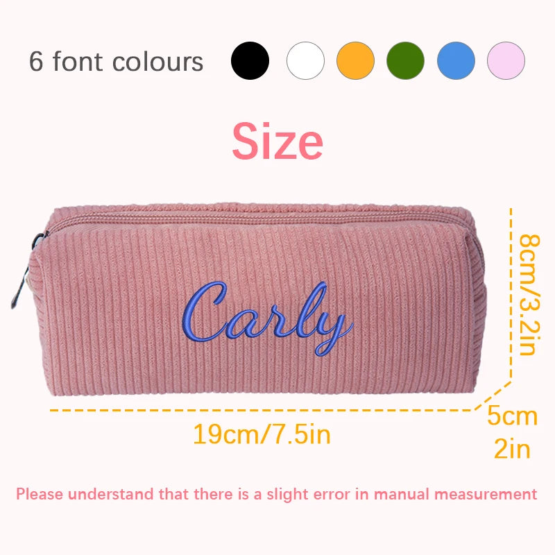 Customised Embroidery/Standard Style 2 Options,High-quality corduroy pencil case, clutch bag, small and lightweight,!