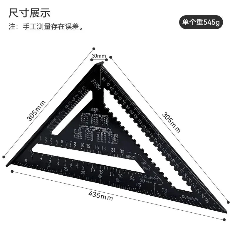 12'' Aluminum Alloy Triangle Ruler Gauges Speed Protractor Miter for Carpenter Line Scriber Saw Guide Percision Measurement Tool
