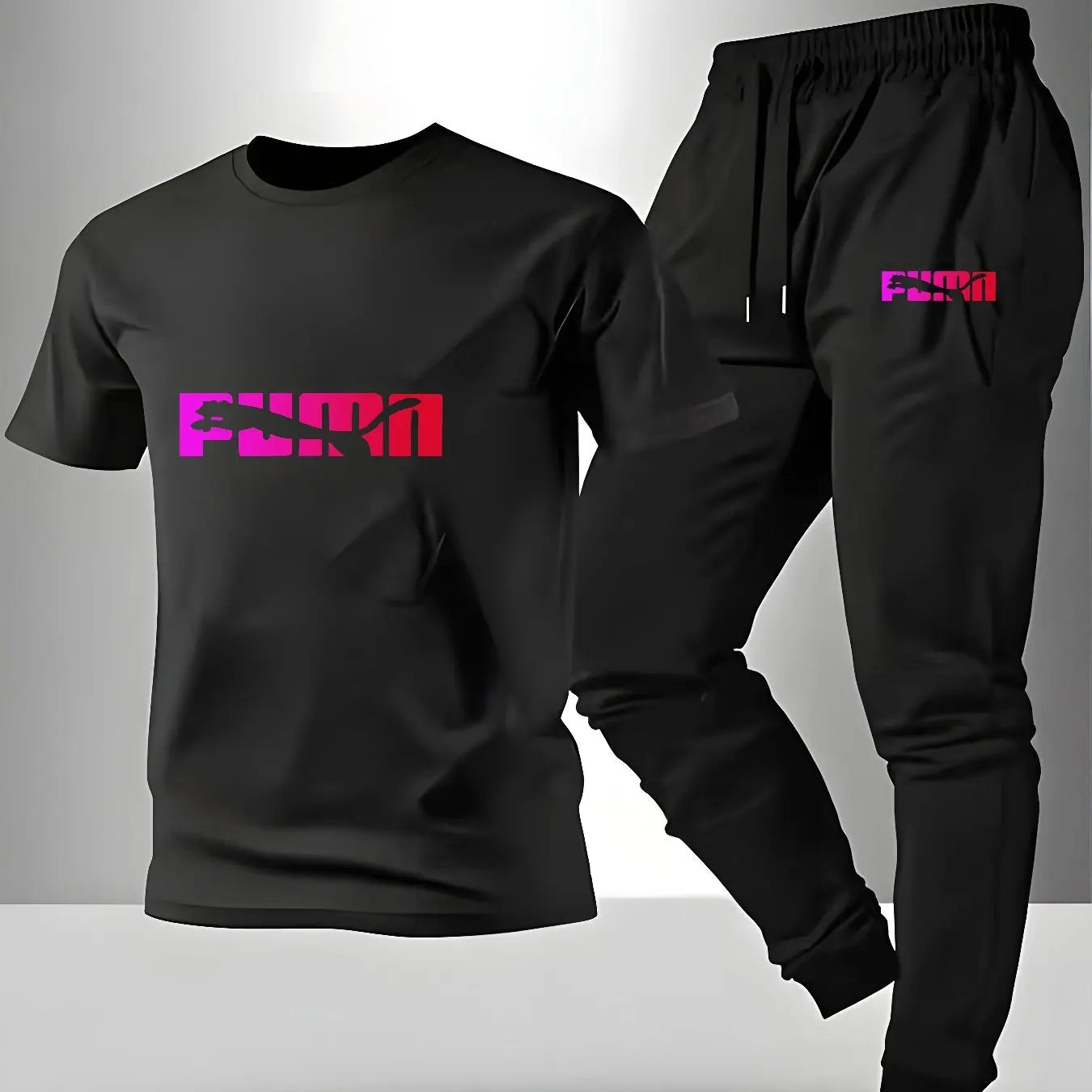 Breathable Cotton Men's Fashion Sportswear Set Pattern Printed T-Shirt & Comfortable Sports Pants for Casual Fitness Home