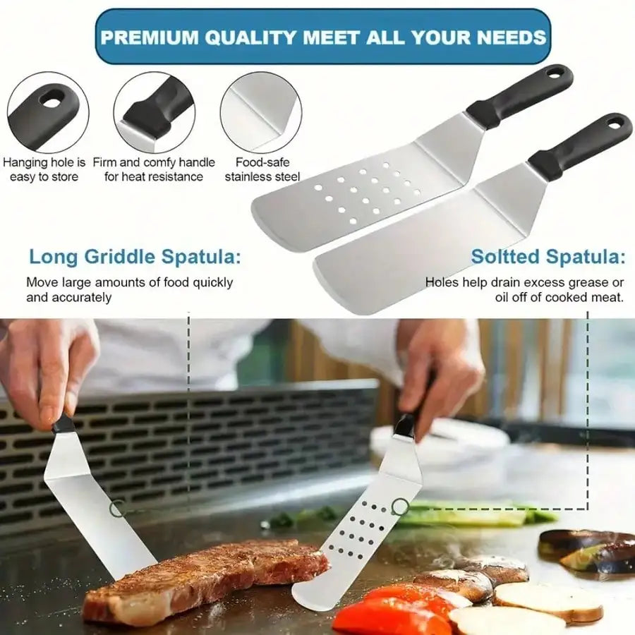 TAIMASI 304 Ultimate Barbecue Master Kit - Advanced Stainless Steel Grill Accessories With Spatula, Chopper, Scraper, Pliers, Egg Mold, Baking Tray Cover, Etc. - Perfect For Home Kitchens, Outdoor Barbecues, Christmas Parties