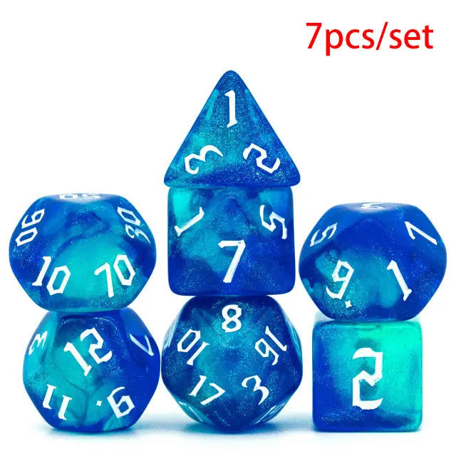 DND Glitter Dice Set 7Pcs/Set Sickle Font D4 D6 D8 D10 D% D12 D20 Polyhedral Dice for Dungeons&Dragons Role Playing Board Games