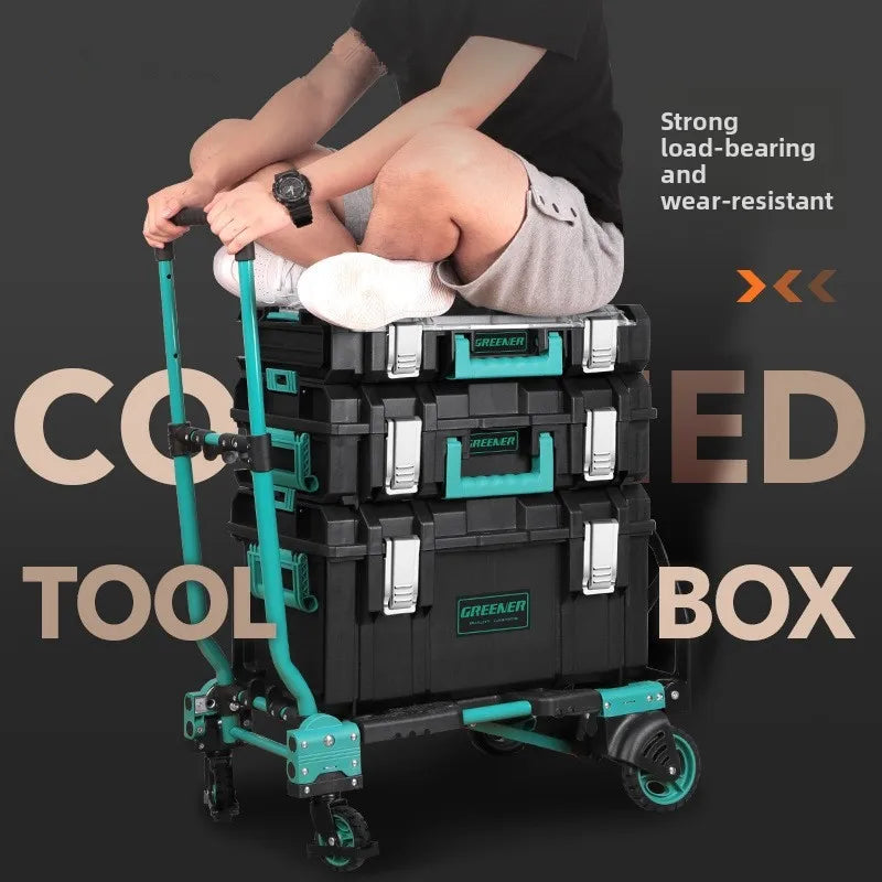 Toolbox hardware storage box, large capacity combination stacking box, pull rod industrial grade new set, hand-held toolbox