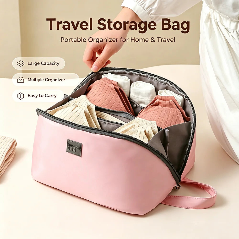 1pc Pink/Grey Underwear Socks Storage Bag Portable Zipper Bras Organizer For Traveling Women's Lingerie Underwear Accessories