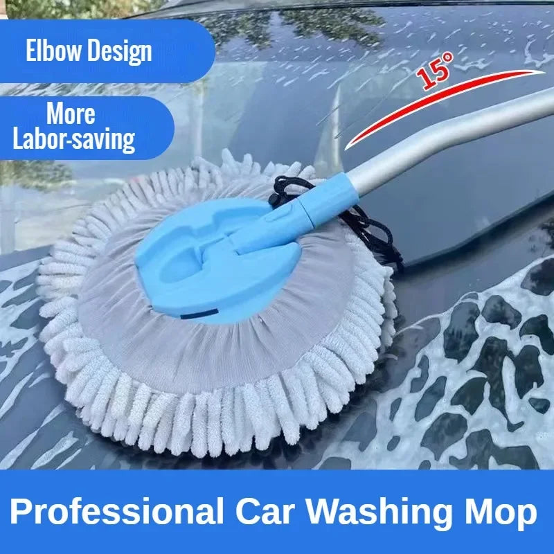Universal Bend Chenille Car Wash Brush Car Cleaning Brush Telescoping Long Handle Cleaning Mop Chenille Broom Auto Accessories