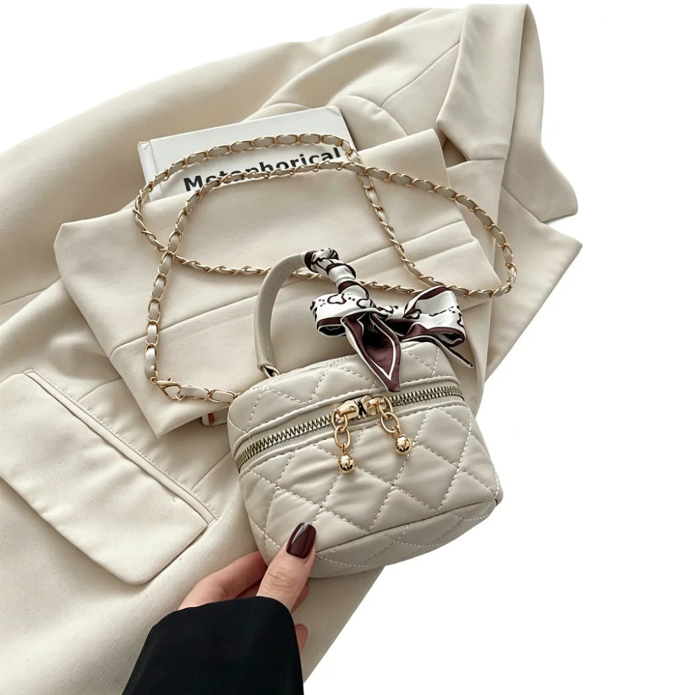 Light luxury silk scarf bow handbag, versatile crossbody bag for work and dates