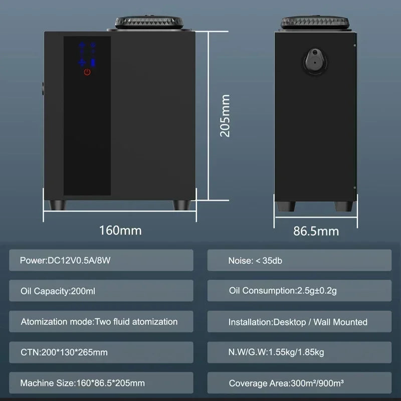 900CBM HVAC Electric Scent Diffuser 200ML App Control  Air Freshener Wall-mounted Fragrance Scent Machine A300 DC12V