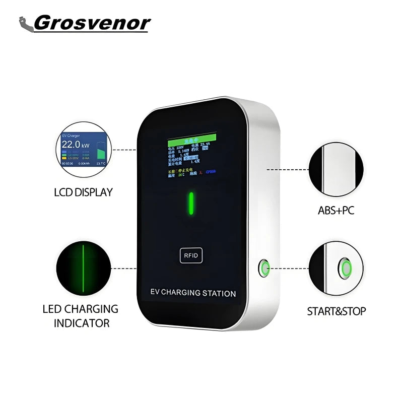 New 7KW Type2 Electric Vehicle Charger 32A EV Charging Station Type1 GBT EVSE Wallbox 1Phase EV Chargers with Screen Card