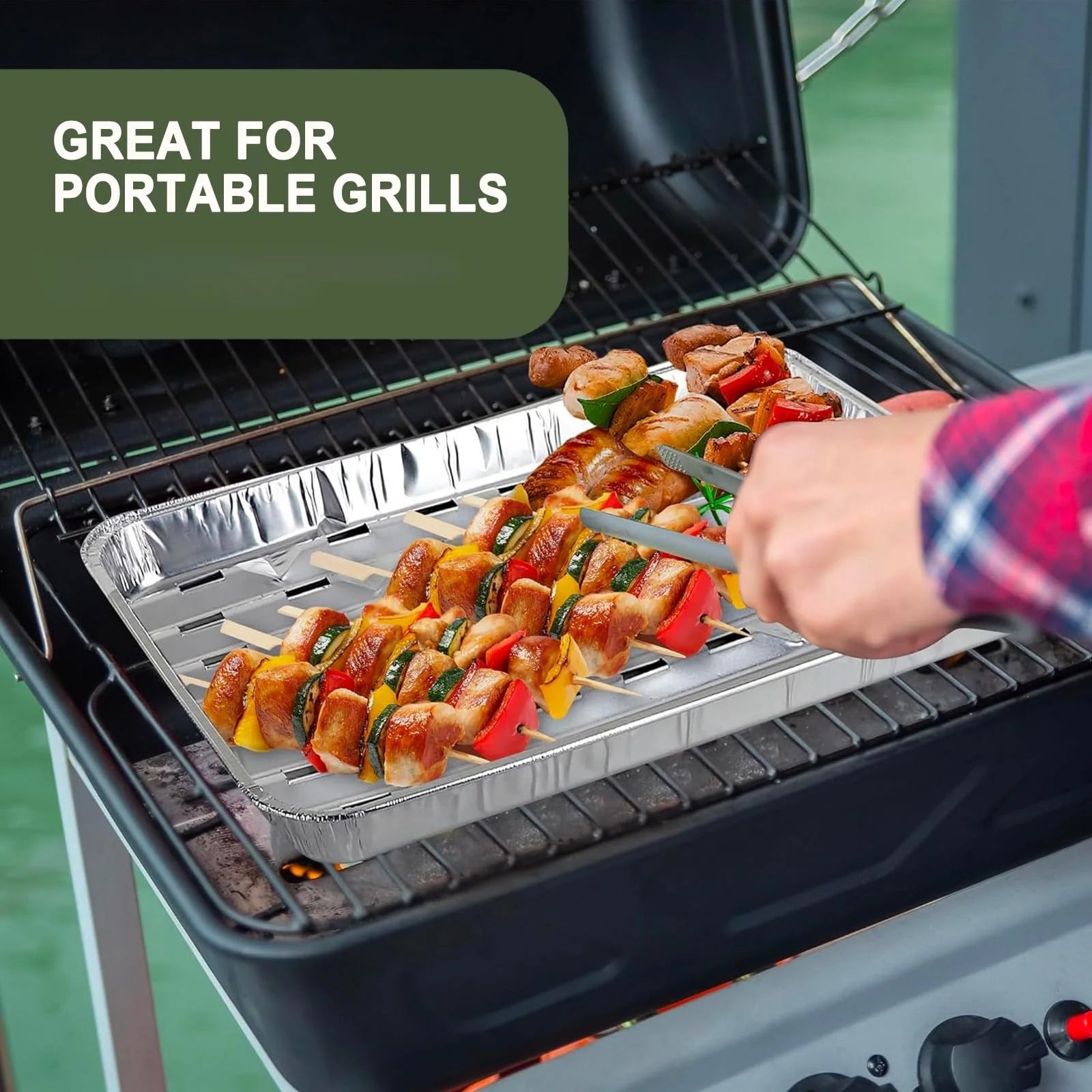5/10-Pack 33x23cm Food-Grade Aluminum Foil Disposable BBQ Trays, Perforated for Meat Veg Seafood, Easy Outdoor Grilling Cleanup