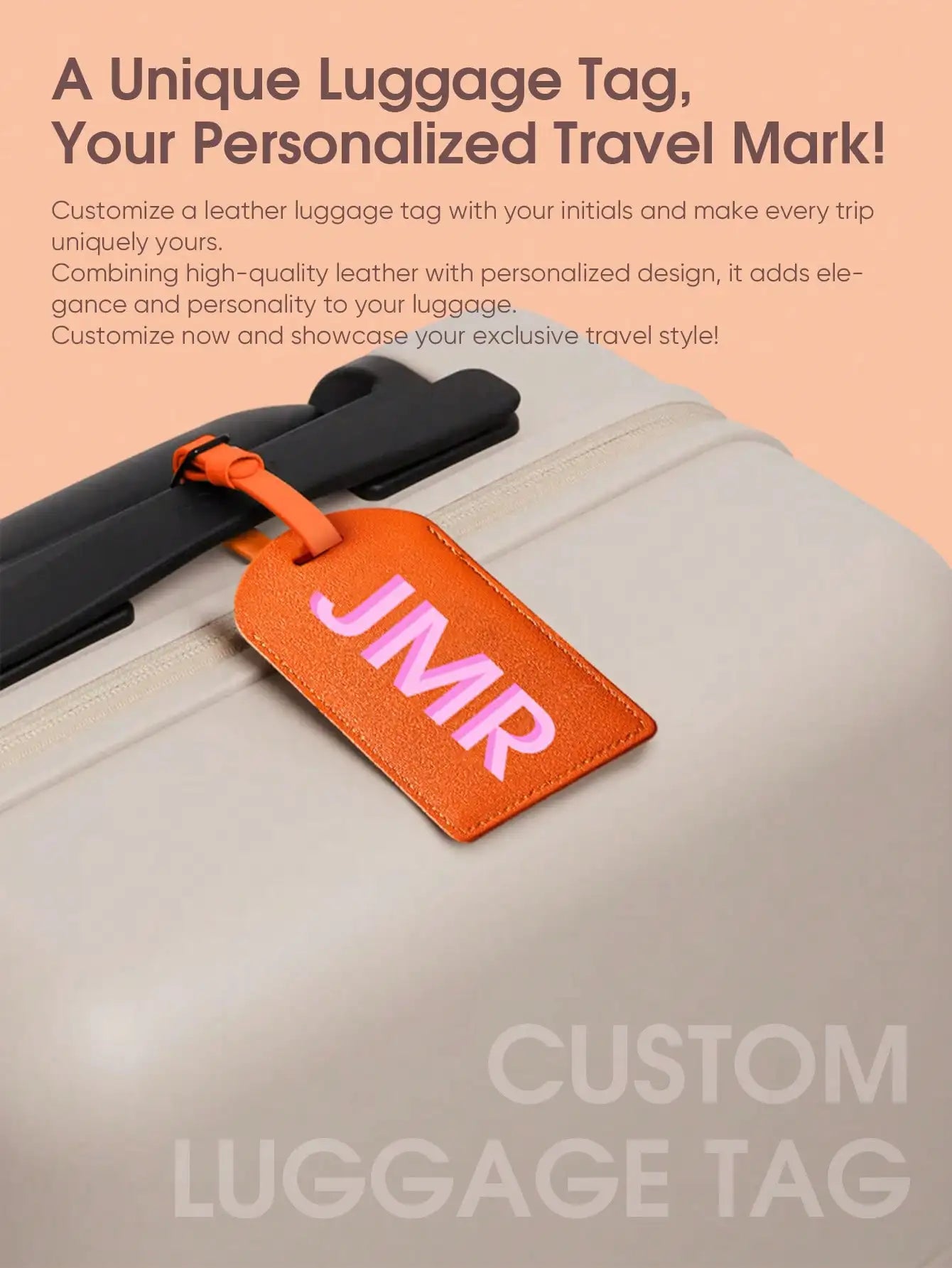 Personalized Initial Luggage Tag Custom Letter PU Leather Travel Bag Tag UV Printed Suitcase ID Label Travel Gift for Women Men