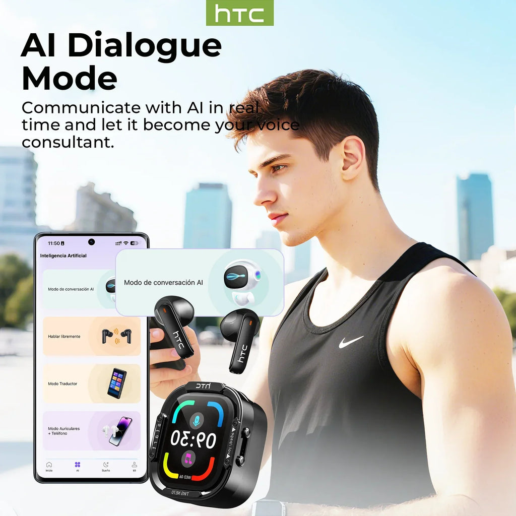HTC NE70 Bluetooth Earphones Touch Screen TWS In-Ear Wireless Headphones AI Translator Noise Reduction Earbuds Game Heatset