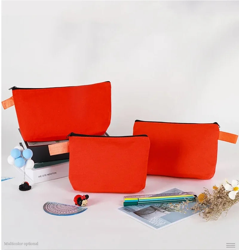 10/20Pcs Custom Logo Colored Canvas Pencil Case with Zipper Handheld Makeup Bag DIY Stationery&Cosmetic Storage Organizer Pouch