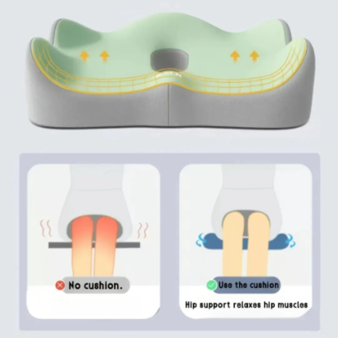 1pc Memory Foam Seat Cushion - 3D Ergonomic Support| Light Green & Grey, Washable Polyester, Car/Office Essentials