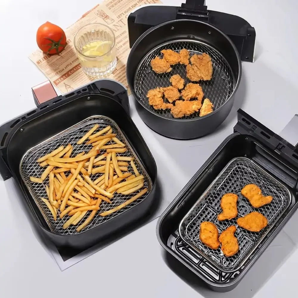 New Durable Stackable Air Fryer Rack Non-Stick Stainless Steel Airfryer Tray Grill Basket Kitchen Gadgets