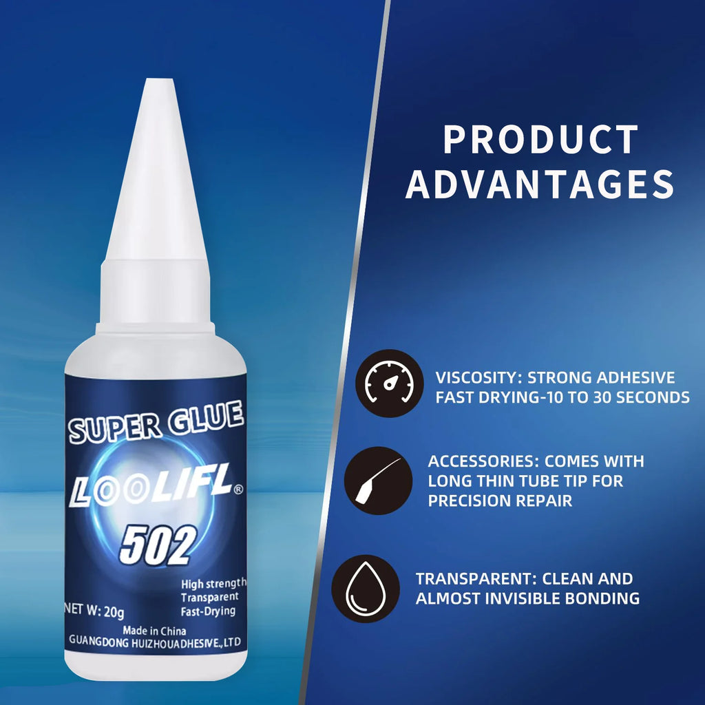 LOOLIFL 1-7PCS 502 Super Glue Cyanoacrylate Adhesive Fast Drying High Strength Transparent Repair Adhesive For Metal Plastic 20g