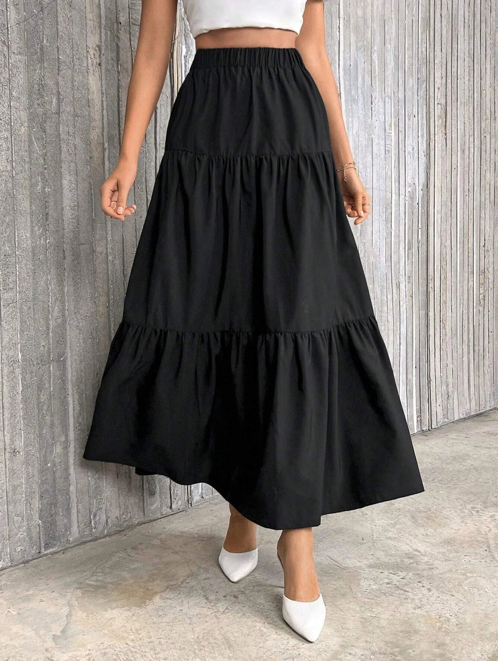 Women's Flounce Hem Skirt - Bestseller Solid Color High Waist A-Line Skirt, Casual Loose Fit & Versatile for Daily Outfits