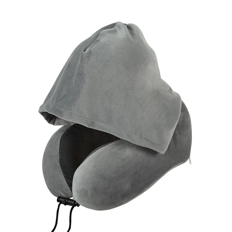 1pcs Outdoor Travel Car Pillow Memory Cotton Hooded U-shaped Pillow Removable Washable Neck Pillow