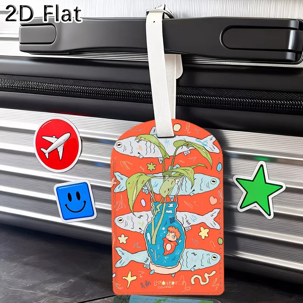 Luggage Tag, Cute Cartoon Fish & Plant Pattern Travel Suitcase Baggage Identifier Name Tag for Luggage Bags Accessories