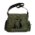 Large Capacity Women's Canvas Shoulder Bag Lovely Cat Printed Army Green Crossbody Bag For Women Laptop Bag