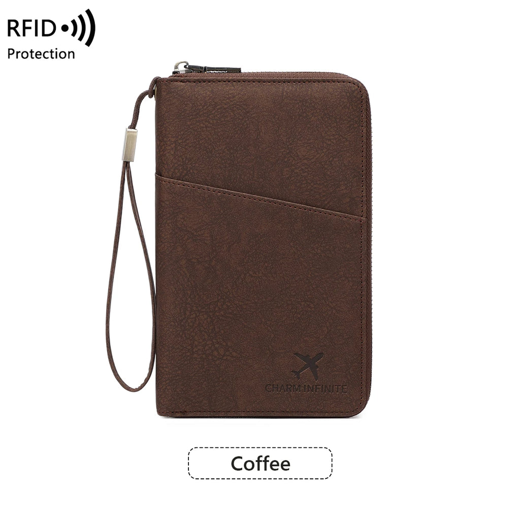 New Large Capacity RFID Anti-Magnetic Passport Holder with Zipper Multi-Function Travel Wallet for Documents And Tickets  Wallet