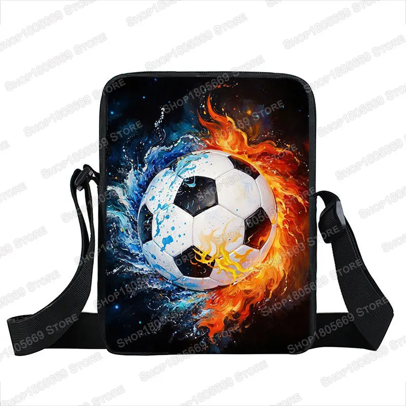 Cool Golden Soccer with Crown Print Crossbody Bags Hot Blood Football Sport Handbags Teenagers Boys Girls Phone Holder Bookbag