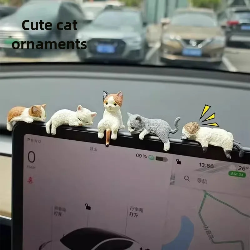 4-10 Pcs Cute Kitten Decoration Creative Sleeping Cat Doll Home Ornaments Toys Cat Car Micro Landscape Decoration Adorable Gifts