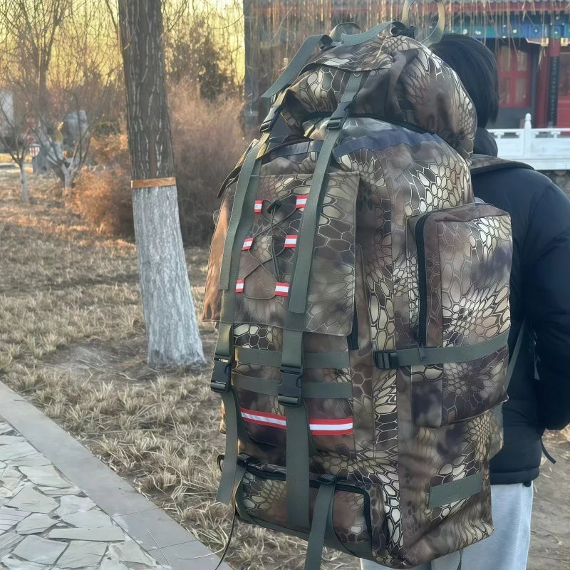 130L Hiking Camping Backpack Travel Large Luggage Bag Trekking Outdoor Sports Pack Molle Trekking Rucksack with Reflective Strip