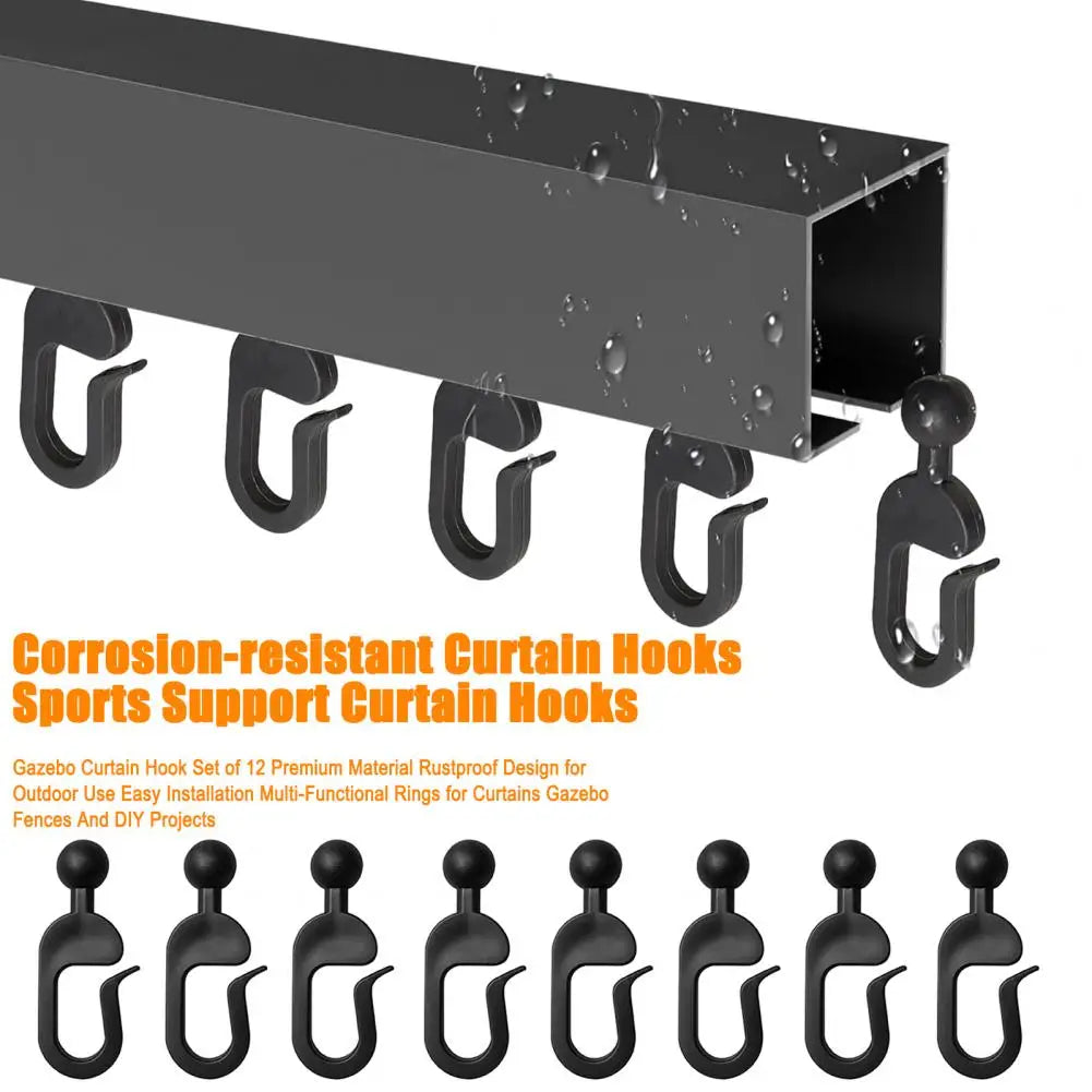 Outdoor Curtain Rings Outdoor Hotel Gazebo Curtain Hooks Heavy Duty Plastic Track Accessories for Netting Gnats Black