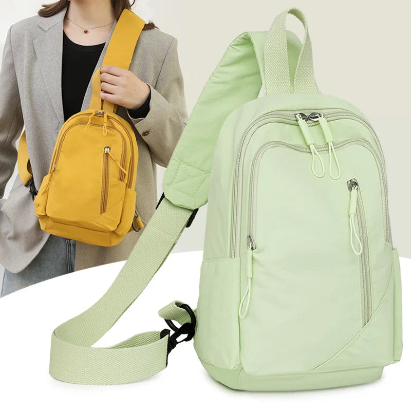 New Solid Color Casual Crossbody Bag Lightweight Waterproof Nylon Unisex Shoulder Sling Backpack Large Capacity Travel Bag