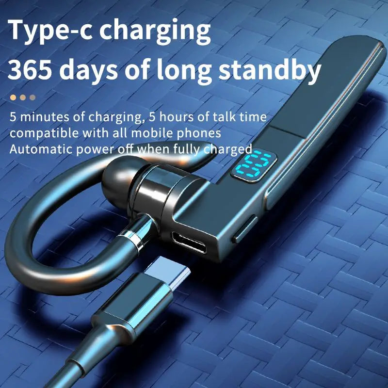 Ear-hook Headphones Bluetooth 5.3 Earphone Business Wireless Headset LED Display HIFI Stereo Noise Reduction Earbud for Phone