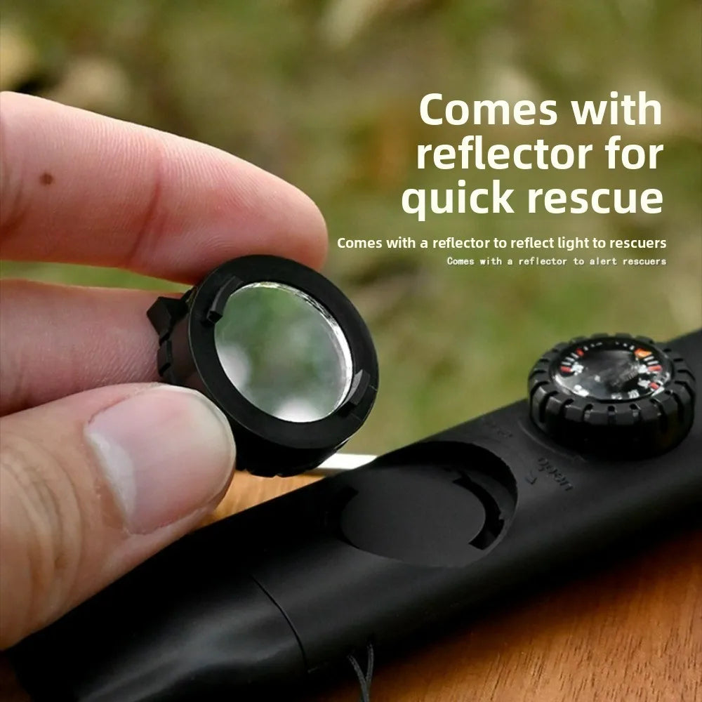 7-in-1 Multifunctional Outdoor Survival Whistle with LED Light Thermometer Compass for Camping Hiking Emergency Rescue Safety