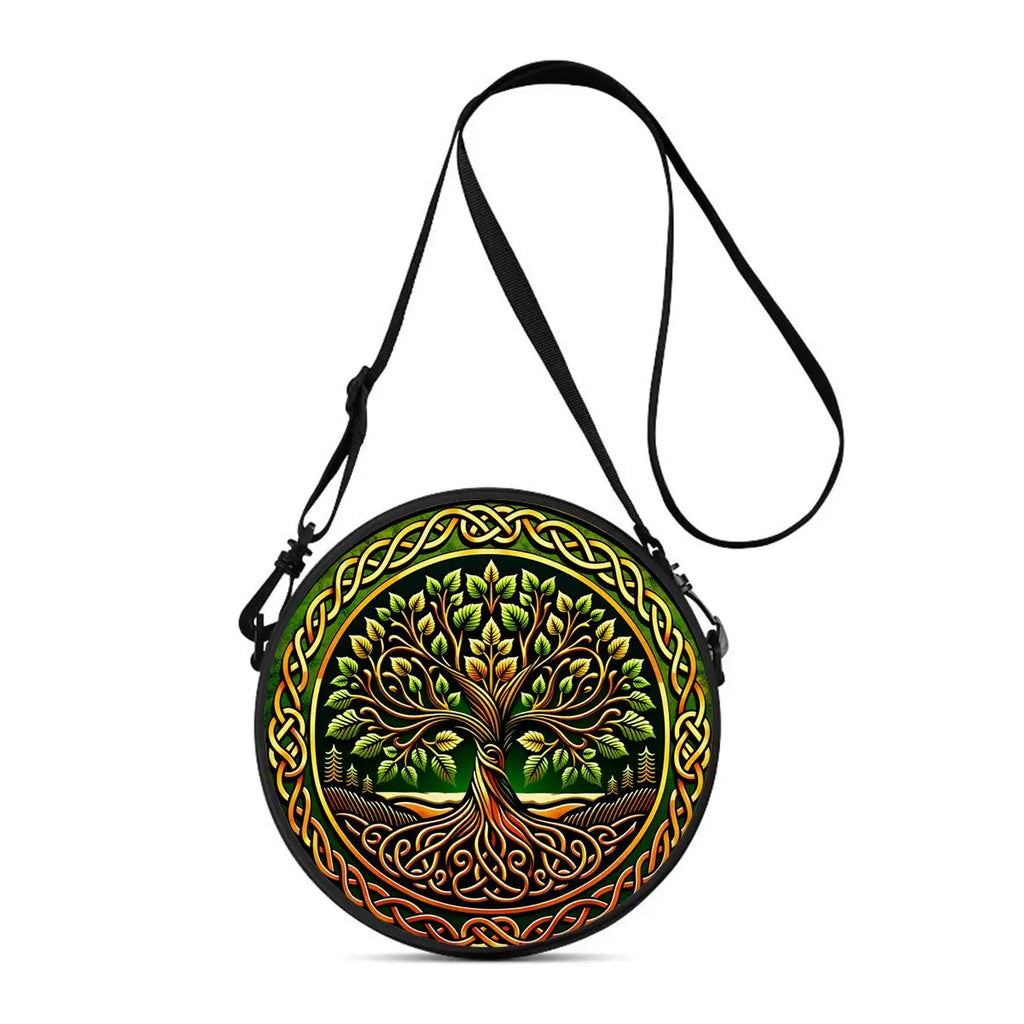 Tree of Life Print Round Shoulder Bag Casual Messenger Bag Daily Adjustable Strap Crossbody Bag for Woman Best Gifts 2D Flat