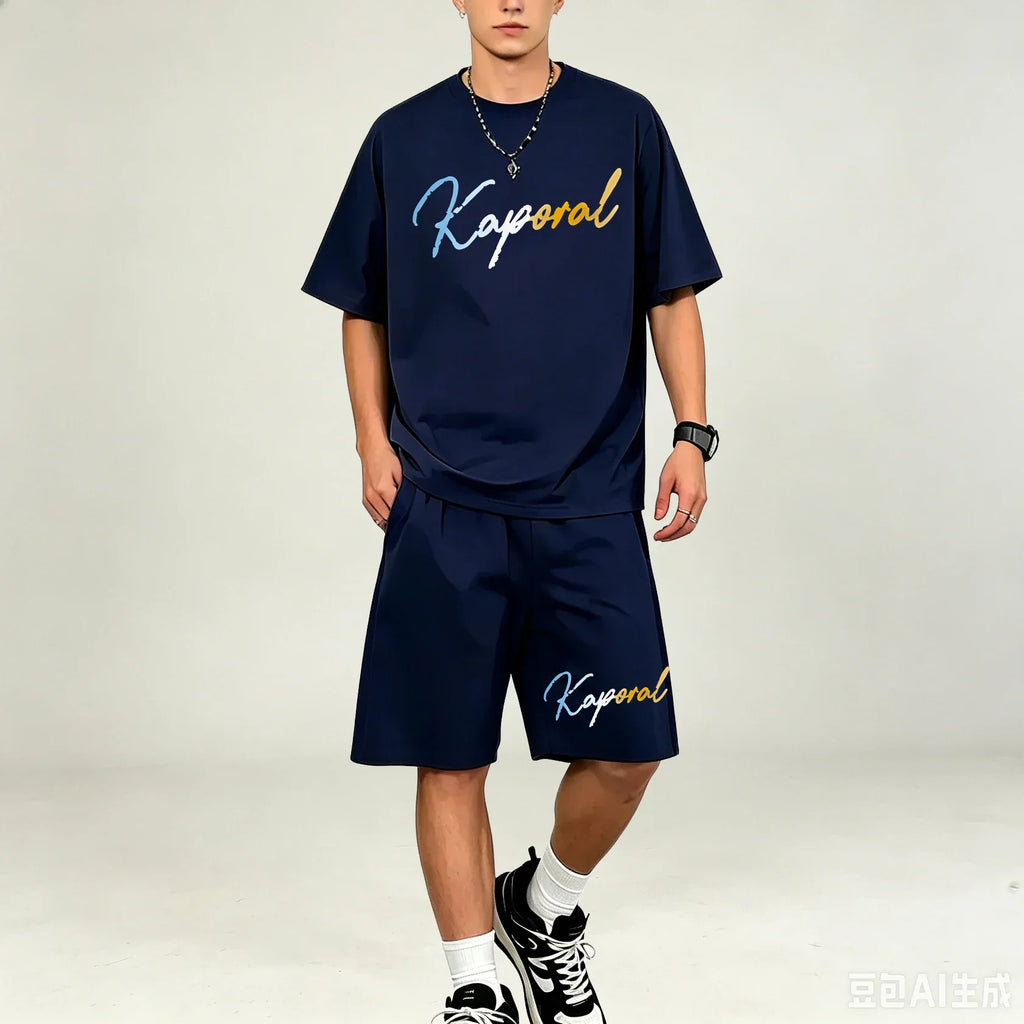 Men T‑Shirts Sets Loose‑Cut 2‑Piece Outfit Breathable Sweat‑proof T‑Shirts Sets Hot‑selling Casual Sport Suit For Men Daily Wear